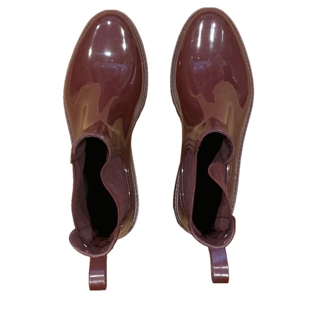 ALDO Burgundy Shiny Chelsea Rain Boots Waterproof Rubber Lug Sole EU 38 - Picture 6 of 16